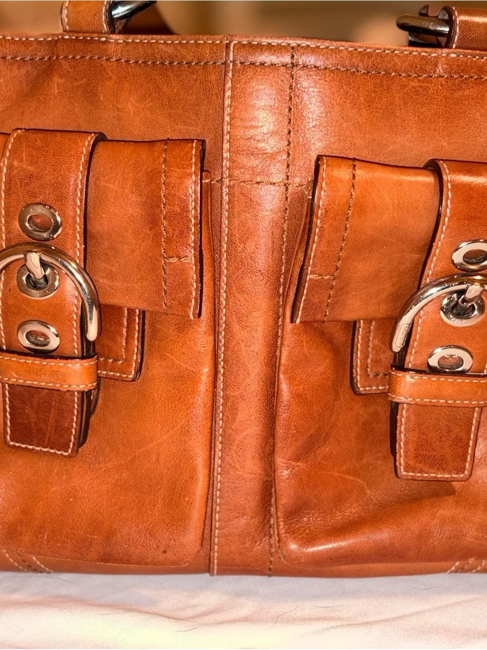 Coach MEDIUM Vibtage 8A09 Y2K SoHo tan leather double pocket satchel